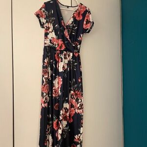 Full length floral short sleeve dress